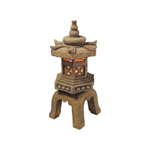 Handcrafted Sacred Pagoda Garden Statue with Crushed Stone Bonded Resin and LED