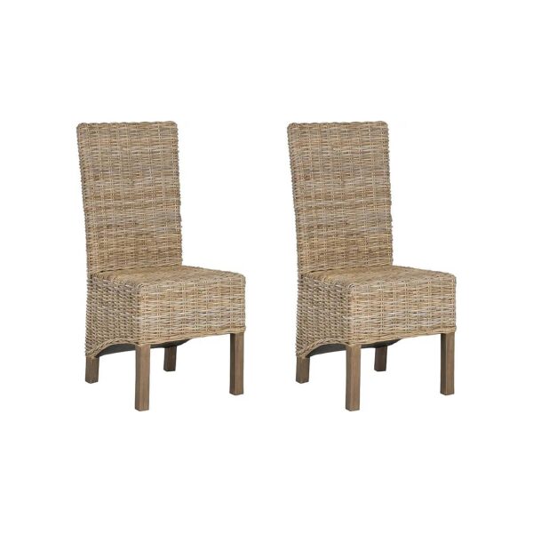 Handcrafted Wicker Side Chairs with Armrests in Natural Mango Wood