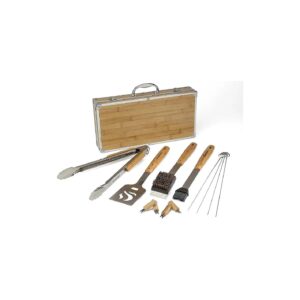 Handled 13-Piece Grill Tool Set with Bamboo and Steel Construction