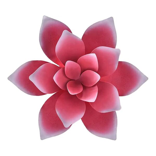 Handmade Metal Flower Wall Sculpture for Garden Yard Fence with 12 Inches Red Color