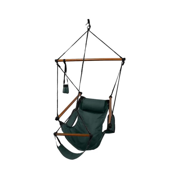 Hanging Hammock Air Chair with Wooden Dowels and Comfort Accessories