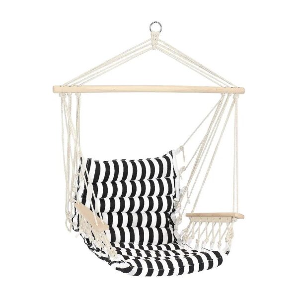 Hanging Hammock Chair with Armrests, 300-Pound Capacity, and Contrasting Stripe Pattern