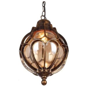 Hanging Outdoor Bronze Aluminum Pendant Light with Spherical Glass Shade for Patio Gazebo