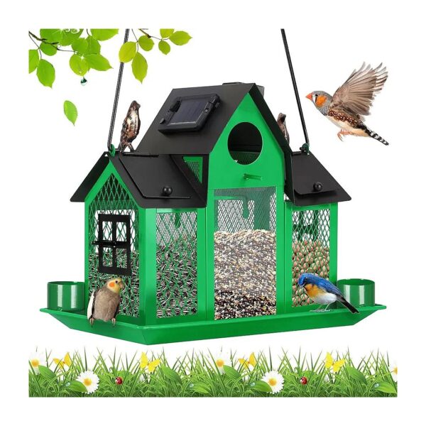 Hanging Solar Powered Bird Feeder with Squirrel Proof and Large Capacity for Wild Birds