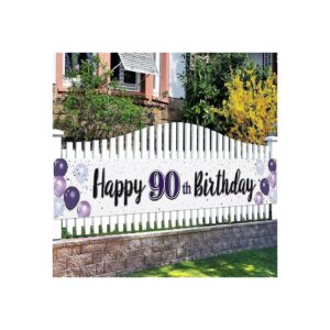 Happy 90th Birthday Purple Backdrop Banner for Outdoor Party Decoration