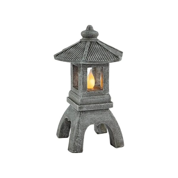 Harmony Pagoda Polyresin Solar Powered Garden Statue with Flickering LED Light for Home