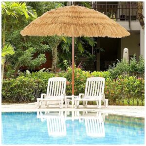 Hawaiian Style Beach Umbrella with Adjustable Tilt and 8 Ribs