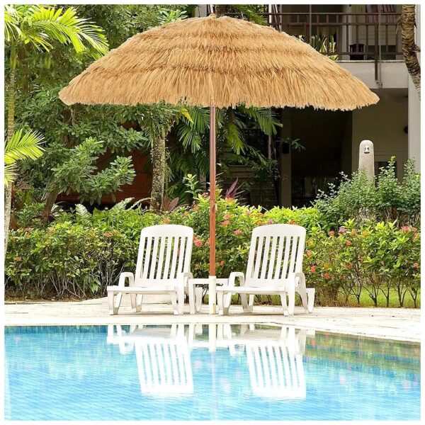 Hawaiian Style Beach Umbrella with Adjustable Tilt and 8 Ribs