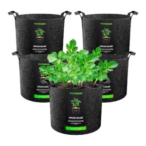 Heavy Duty 5 Gallon Grow Bags with Nonwoven Fabric and Reinforced Handles for Gardening