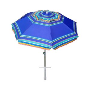 Heavy Duty 7ft Windproof Patio Umbrella with Sand Anchor UV 50+ Protection Stripe Blue