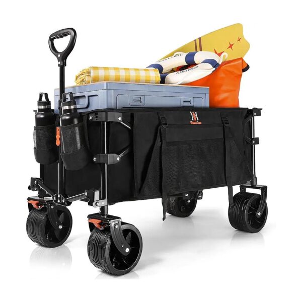 Heavy Duty Collapsible Beach Wagon with Big Wheels and Side Pocket Storage