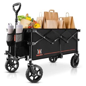 Heavy Duty Collapsible Folding Wagon with Two Drink Holders for Camping Shopping Sports