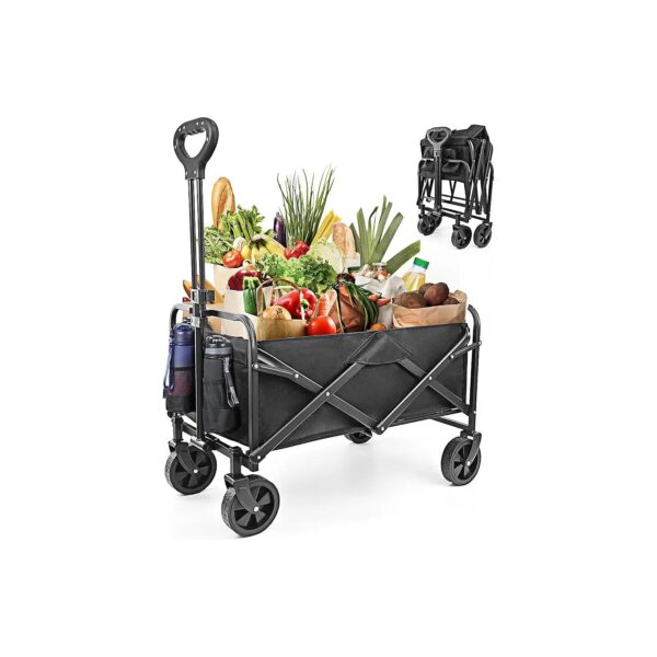 Heavy Duty Collapsible Wagon with Silent Wheels and Adjustable Handle for Camping