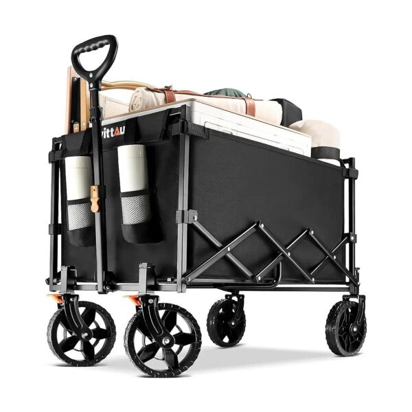 Heavy Duty Folding Utility Wagon with Adjustable Handle and Foldable Design