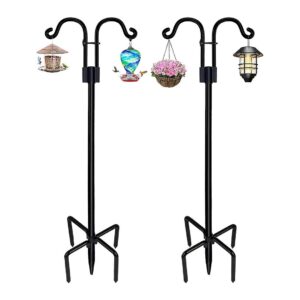 Heavy Duty Metal Double Shepherds Hooks for Outdoor Bird Feeder Pole with 5 Prong Base