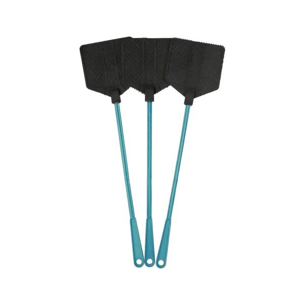 Heavy Duty Rubber Fly Swatter Long Handle 3 Pack in Light Blue Color