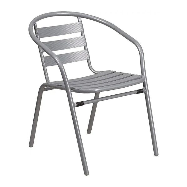 Heavy Duty Silver Metal Stack Chair with Aluminum Slats for Events and Large Gatherings