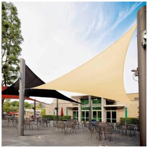 Heavy Duty Water and Air Permeable Beige Triangle Sun Shade Sail for Backyards and Patios