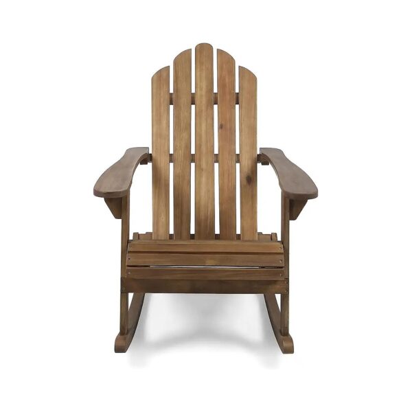 Heavy-Duty Acacia Wood Outdoor Rocking Chair with Adirondack Design and Brown Finish