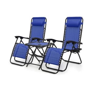 Heavy-Duty Blue Camping Chairs for Backyard or Beach with Side Table and Tray