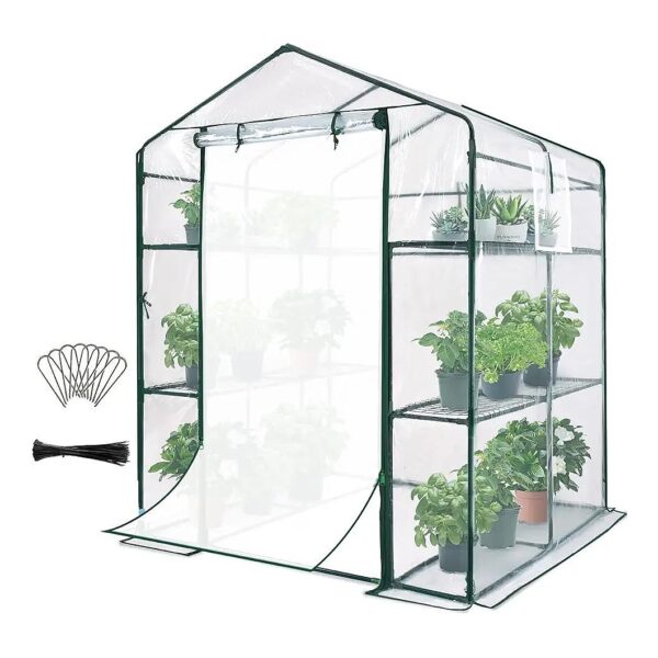 Heavy-Duty Clear Greenhouse for Outdoor Use with 3 Tiers, 8 Shelves, and Steel Frame