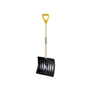 Heavy-Duty Steel Snow Shovel with 18-Inch Blade and Wooden Handle for Easy Snow Clearing