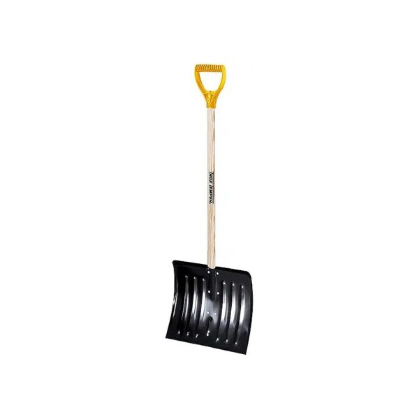 Heavy-Duty Steel Snow Shovel with 18-Inch Blade and Wooden Handle for Easy Snow Clearing