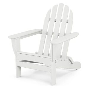 Heavy-Duty White Folding Adirondack Chair with Slat Back and Recycled Plastic Frame