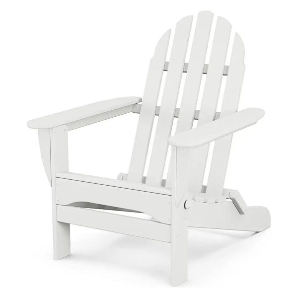 Heavy-Duty White Folding Adirondack Chair with Slat Back and Recycled Plastic Frame