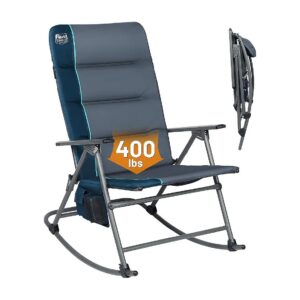 High Back Padded Rocking Camping Chair with Storage and Armrest for Outdoor Use Blue