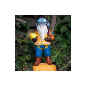 High Quality Aviation Themed Gnome with Solar Light and Airplane Statues