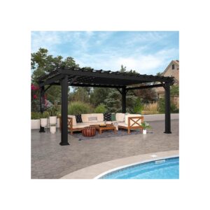 High Wind 16x12 Black Pergola with Rust Resistant Steel and Stainless Steel Hardware