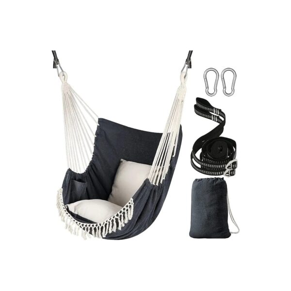 High-Density Soft Cotton Hammock Chair with 2 Pillows and Side Pocket