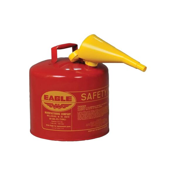 High-Durability Red Galvanized Steel 5-gallon Gasoline Safety Can with Poly Funnel