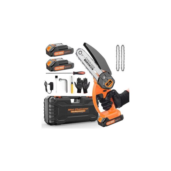 High-Efficient Cordless Mini Chain Saw for One-Handed Use with Dual Batteries and Chains