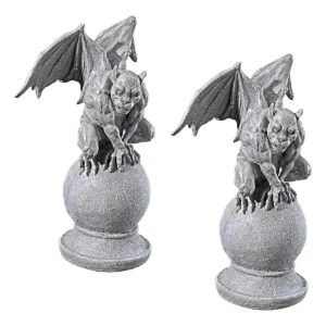 High-End Gargoyle Statue with Winged Design and Gray Stone Finish