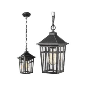 High-Quality Black Aluminum Pendant Light with Seeded Glass for Outdoor or Indoor