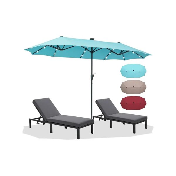 High-Quality Double-Sided Solar LED Patio Umbrella with Crank and Steel Construction