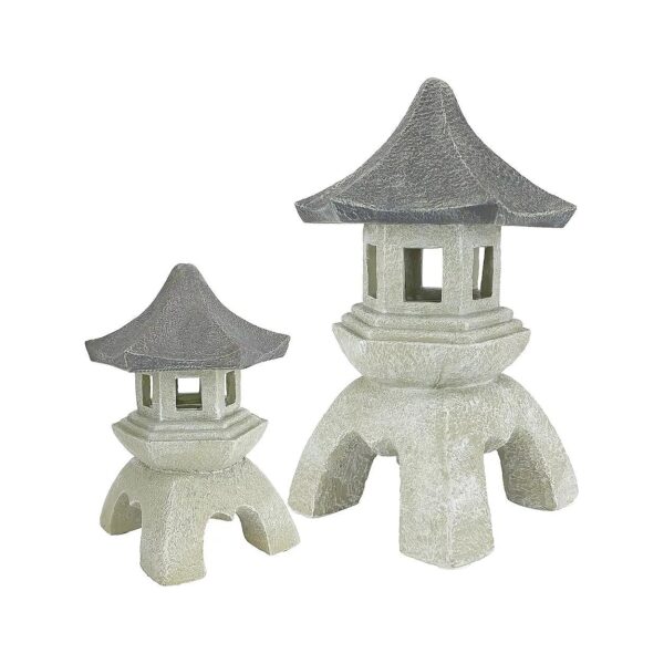 High-Quality Pagoda Lantern, Antique-Style, Hand-Cast Resin, Two Tone Stone Finish