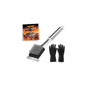 In-One Grill Brush and Scraper with 16-inch Long Handle for Various Grill Types