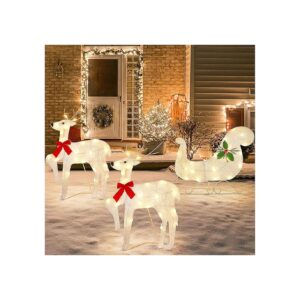 Incandescent Lighted Christmas Reindeer Sleigh Outdoor Yard Decoration with 60 Lights