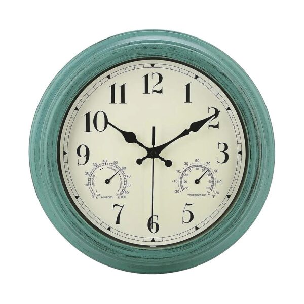 Inch Analog Wall Clock with Silent Sweep Seconds and Built-In Thermometer Hygrometer