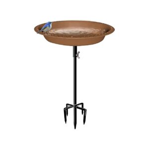 Inch Detachable Birdbath with Metal Stake Stand for Outdoor Garden, Oval Shape, Brown