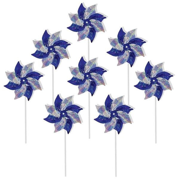 Inch Diameter Blue and Silver Mylar Pinwheel Spinners for Wind Direction