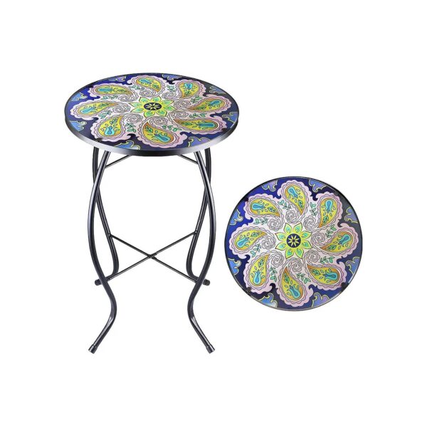 Inch Glass Mosaic Table for Small Porch or Patio with Purple Glass Top