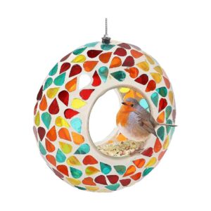 Inch Round Hanging Glass Bird Feeder with Weather-Resistant Design