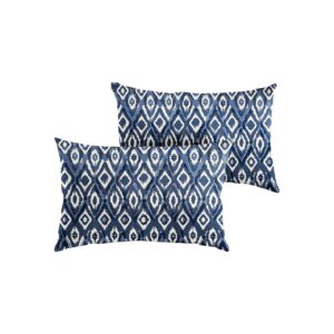 Indigo Blue and White Lumbar Pillows for Indoor Outdoor Use, Set of 2