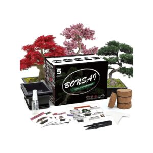 Indoor Bonsai Tree Growing Kit with 5 Pots, Soil, Plant Markers, and Plant Care Booklet