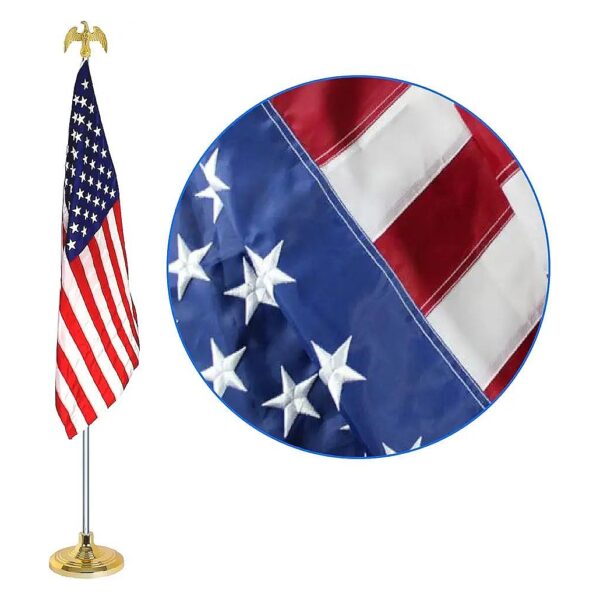 Indoor Flagpole Kit with 3x5 American Flag and Gold Eagle Topper Embroidery