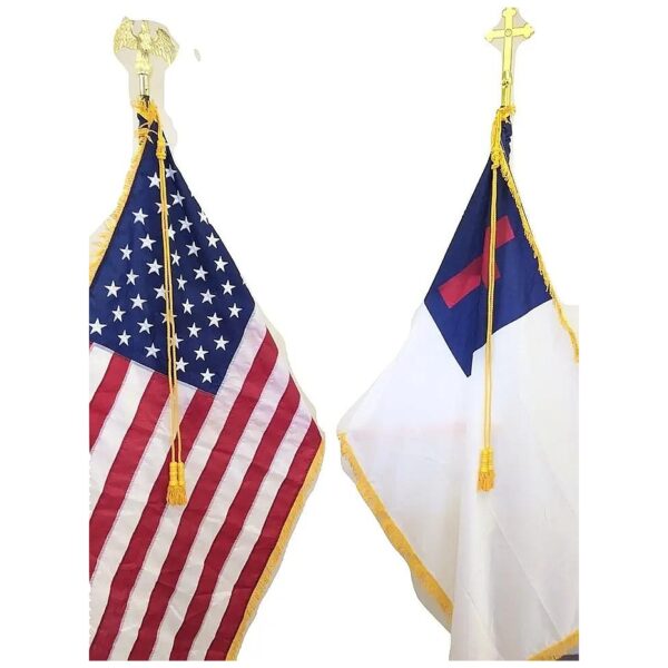 Indoor Flagpole Kit with US Christian Flags and Gold Tassels